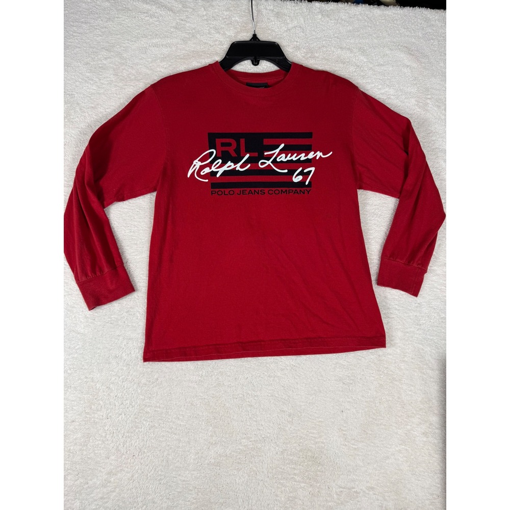 Polo Jeans Co Ralph Lauren Shirt Kids M Red y2k Long Sleeve‎ Graphic Tee RL 67